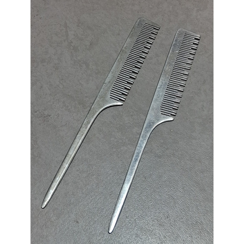 Pair Of Vintage Goody Aluminum Rat Tail Staggered Tooth Styling Comb British HG